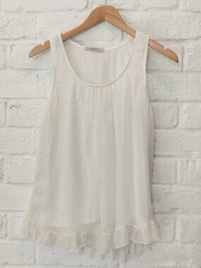 Tendenze 100% Silk Tank Top Blouse S White Brown Polkadot Sleeveless Italy Made,